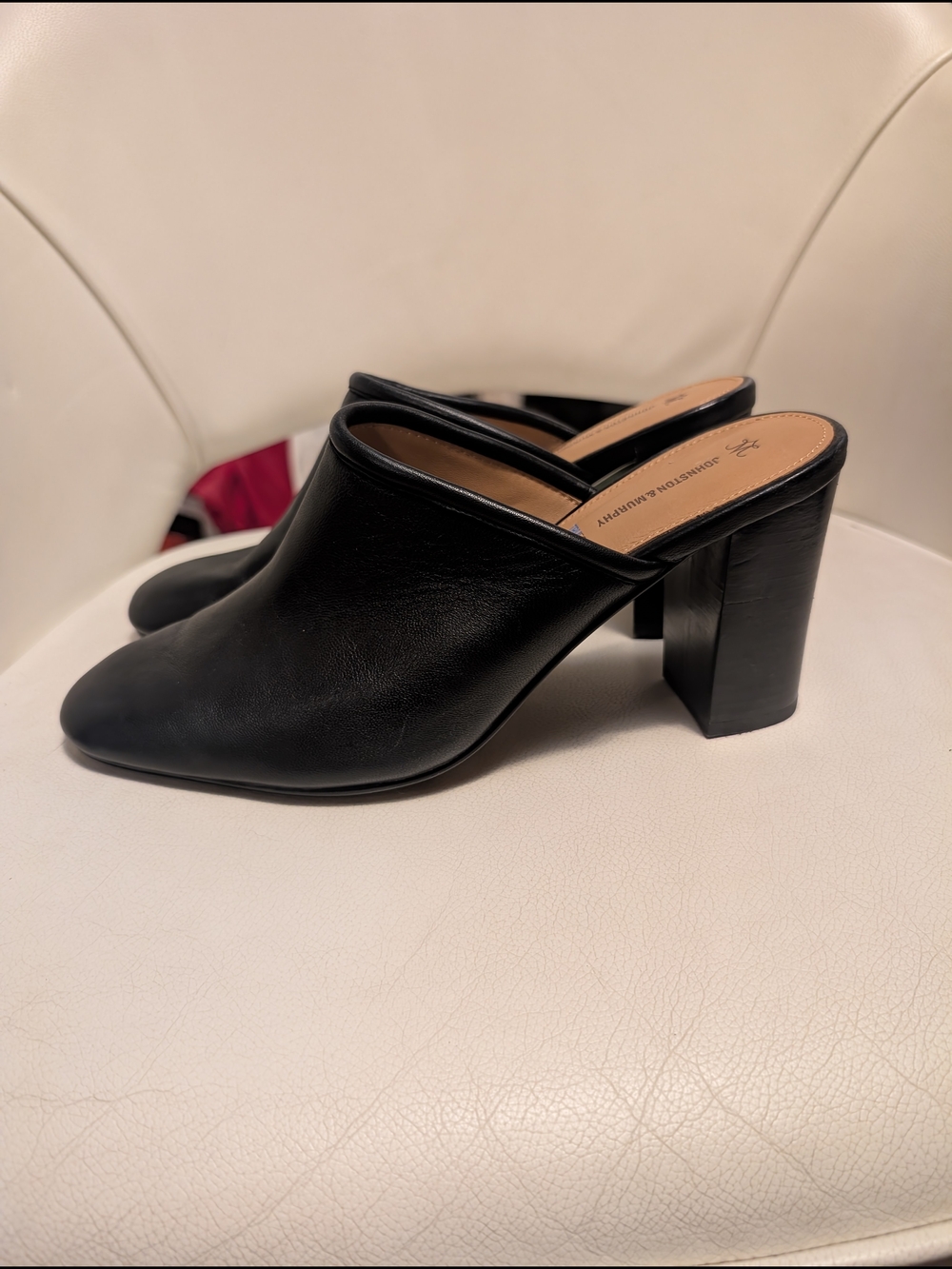 Current Johnston & Murphy Black Leather Block Heel Mules